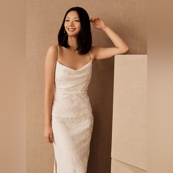 BHLDN Amsale Connie Lace Midi Slip Dress Size 6 Cowl Neck White NWT - Picture 4 of 17